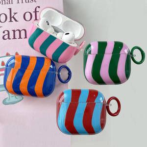 Funda brillante para auriculares Wave Stripes para <span class=keywords><strong>Apple</strong></span> Airpods 1 2 3 <span class=keywords><strong>Pro</strong></span> 2 funda protectora para auriculares inalámbricos caja de carga para Airpods 4 - Product Image 1