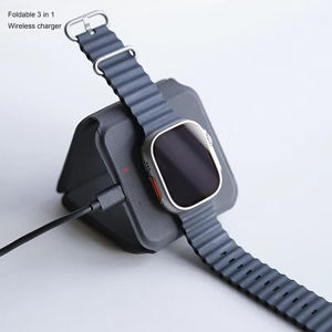 トレンドの電子ガジェットRPETレザーエコフレンドリー3in1折りたたみ式スマートウォッチイヤホン電話ワイヤレス充電器 - Product Image 1