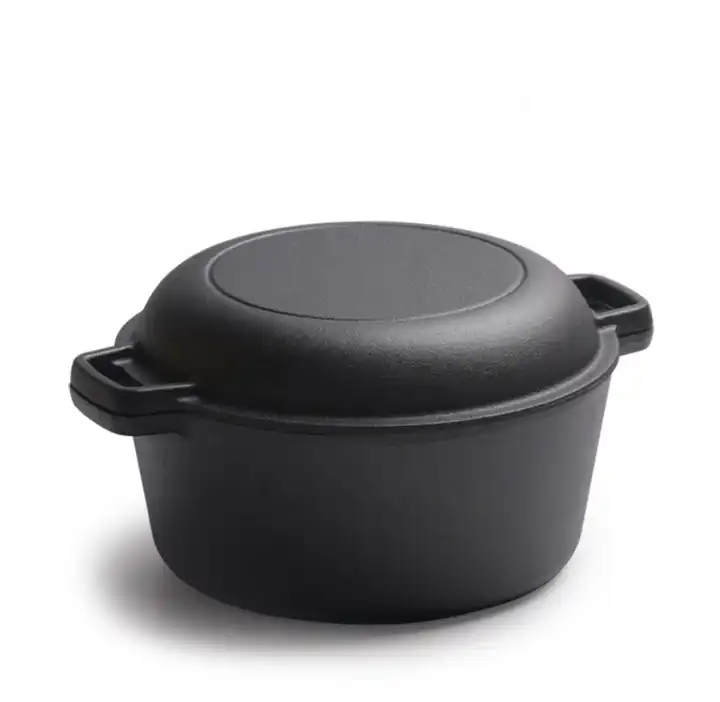 Source Cast Iron Dutch Oven Pot With Lid 2-In-1 Pre-Seasoned 5qt Dutch Oven  Cast Iron Cookware For Frying Camping Cooking and Baking on m.