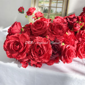 Decoración de escritorio de alta gama, camino de mesa con flores rojas oscuras, flores artificiales para decoración de bodas y hoteles - Product Image 3