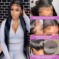 Perruques en cheveux humains bruts lisses brésiliens avec base en dentelle, longueur longue, marque MOONHAIR, pour application en dentelle complète sur les femmes noires