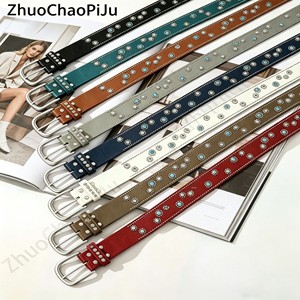 Honglai Lederen Europese Amerikaanse Stijl Modieuze Veelzijdige Robuuste Riem met Spijkers en Strass Steentjes voor Dames, Gesp van Legering, 105cm - Product Image 3