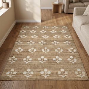 Alfombra Floral Beige, Mezcla de Algodón, para Decoración del Hogar, Sala de Estar y Dormitorio - Product Image 5
