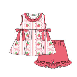 GSSO3277 CUSTOM Conjunto de Ropa para Niña Pequeña con Estampado de Palmeras Rosadas, Venta al por Mayor, Manga Corta - Product Image 4