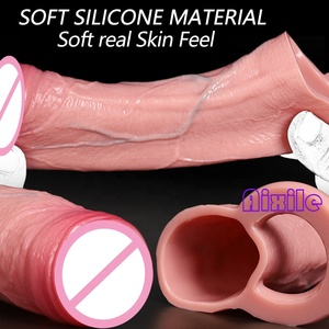 Funda realista para pene con punta abierta y anillo para bolas, de silicona suave, extensor de pene para mayor grosor - Product Image 2