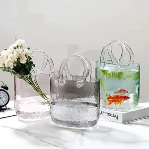 Home Office Table House Ware Flower Clear Glass Vases For Home Decor Glass Purse Vase Glass Bag Vase