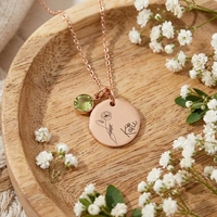 Kalung Liontin Paduan Tembaga Berlapis Emas dengan Ukiran Laser Nama Pribadi, Bunga Ulang Tahun Wanita, Rantai Bambu, Desain Lintas Batas