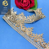 LEIXUSI Dentelle brodée à la main avec des paillettes dorées de 5 cm, soluble dans l'eau, pour les accessoires de costume de danse pour enfants