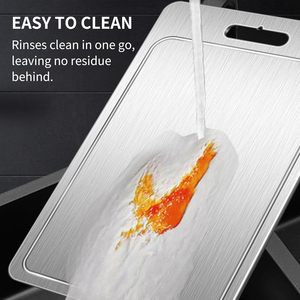 Planche <span class=keywords><strong>à</strong></span> <span class=keywords><strong>découper</strong></span> en titane pur/acier inoxydable 304/316 de 1,5/2 mm avec rainure profonde pour le jus, qualité alimentaire, pour hacher la viande, les légumes, les fruits - Product Image 4