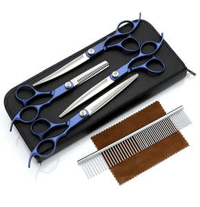 스테인레스 스틸 애완 동물 헤어 미용 가위 5 개 세트 빗 개 고양이 미용 키트 애완 동물을위한 전문 가위 - Product Image 1