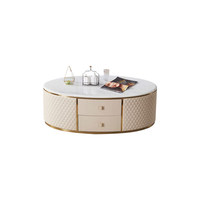 Table basse et meuble TV en bois massif blanc en cuir de luxe au design moderne avec plateau en marbre pour le salon