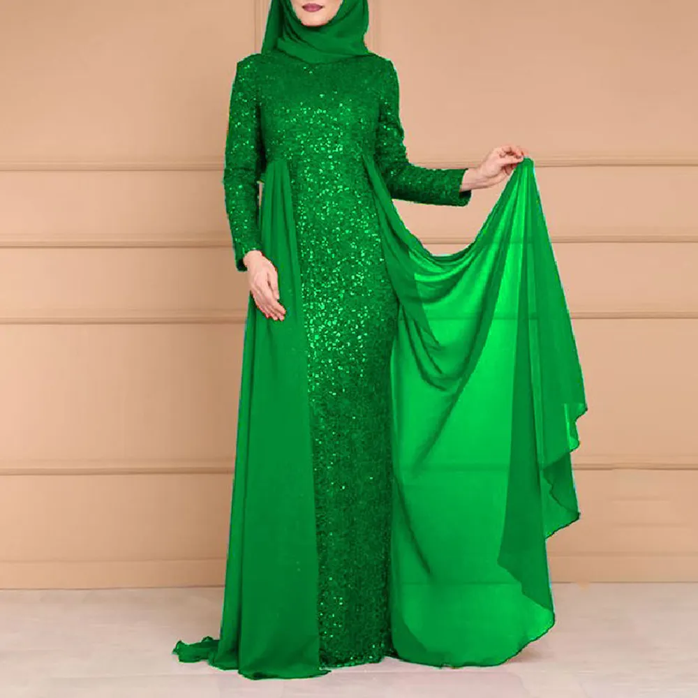 Mütevazı Khimar başörtüsü Abaya müslüman satijn set kadın klasik pullu akşam elbise lady EID parti islam giyim arapça abaya