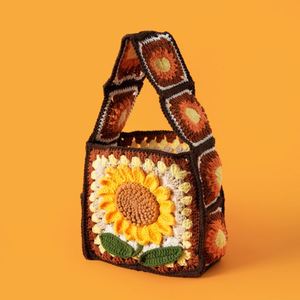 Handmade Crochet Sunflower Shoulder Bag Women's Cartoon Style Knitted Phone Bag Coin <b>Purse</b> - Product Image 3