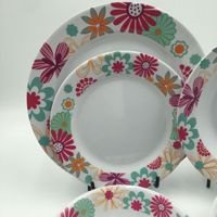 Service OEM, vaisselle en mélamine bon marché, design contemporain, motif joyeux et chanceux, 4 pièces, cadeau d'occasion, bols à soupe, assiettes
