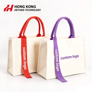 Portable Custom Logo Printed Three Dimensional Shopping <b>Work</b> School Travel Canvas <b>Tote</b> <b>Bag</b> with Colorful Ribbon Handles - Product Image 1