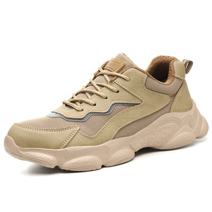 Unisex Safety Shoes Khaki Round Toe Breathable Anti Impact Puncture Resistant Construction Work Footwear Low Top Shoelace - Product Image 1