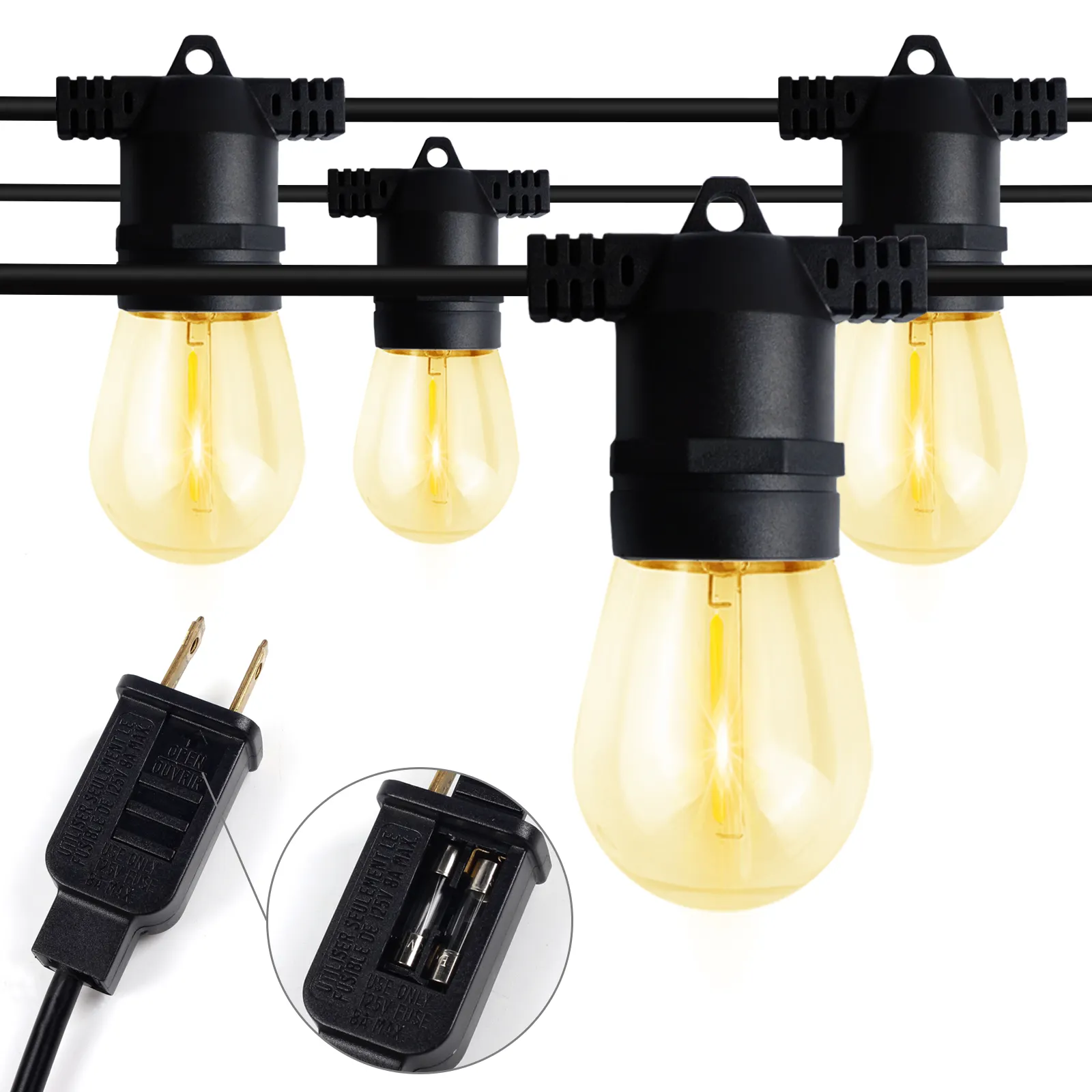 ETL Listed patented design S14 festoon string light 48ft 15 bulbs shatterproof string light outdoor