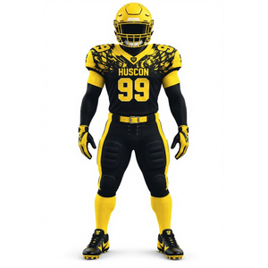 Uniforme de Fútbol Americano Personalizado en Negro y Amarillo, Pantalones Acolchados, Guantes, Calcetines, Zapatos, Ropa Deportiva de Equipo, 100% Poliéster Twill Plus - Product Image 1