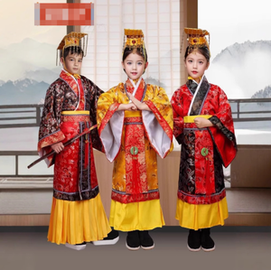 ชุดฮั่นฝูเด็กแบบจีนโบราณ ชุดจักรพรรดิ์สีแดงสำหรับเด็กชายและหญิง ชุดแสดงบนเวที ชุดถังสำหรับเด็ก ชุดคลุม+หมวก - Product Image 1