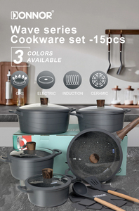 Donnor New Arrival Wave 15 cái không dính <span class=keywords><strong>Cookware</strong></span> sets nấu ăn chậu và chảo với đồ dùng - Product Image 5