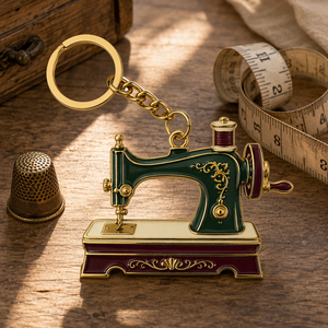 Portachiavi in Metallo Personalizzato a Tema Macchina da Cucire Vintage, Smalto Duro, Souvenir Artigianale Retrò per Sarti e Appassionati di Cucito - Product Image 4