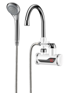 Robinet chauffe-eau électrique à col de cygne pour cuisine avec douchette, affichage LED, blanc chromé, robinet d'eau chaude instantanée sans réservoir - Product Image 1