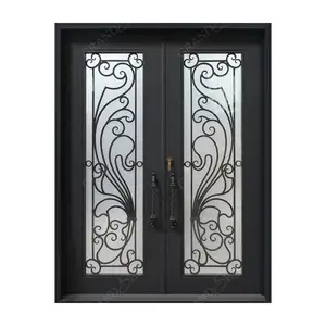 Grandsea Latest Modern Steel Door Residential External Security Anti Theft Entrance Doors Modern Wrought Iron Door Smart Lock