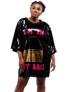 I'M in MY BAG da <span class=keywords><strong>donna</strong></span> girocollo maniche 3/4 ampio abito Casual Patchwork di paillettes oversize in Jersey abito Streetwear - Product Image 2
