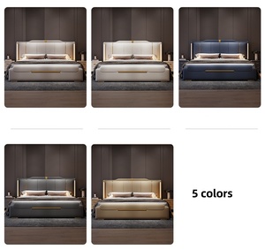 Bán Buôn Hiện Đại Vua Kích Thước Sợi Nhỏ Giường Da Sang Trọng Nội Thất Phòng Ngủ Đặt Khung Gỗ Mềm Bọc Giường LED Ánh Sáng - Product Image 6