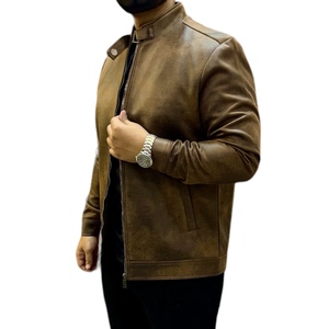 2025 Otoño Invierno moda hombres Biker chaqueta de cuero genuino con gamuza Popular Simple estilo Casual Color sólido tela genuina - Product Image 1
