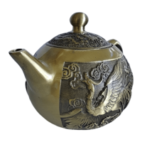 Théière et bol à thé ronds en laiton de style chinois avec motifs de dragon et de phénix, taille personnalisable pour la décoration intérieure