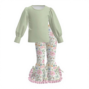 Conjunto de 2 Piezas para Niñas Pequeñas, Top de Manga Larga y Pantalones con Volantes Florales, Ropa Linda para Primavera y Otoño, Venta al Por Mayor - Product Image 2