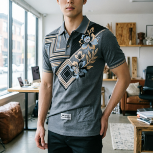 Camiseta Polo Personalizada para Hombre, Algodón Grueso, Estilo Urbano, Bordado con Diseño Floral Geométrico, Manga Corta, <span class=keywords><strong>Ropa</strong></span> Casual de <span class=keywords><strong>Marca</strong></span> - Product Image 1