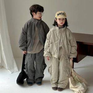 Completo da Lavoro Casual <span class=keywords><strong>Invernale</strong></span> a Due Pezzi con <span class=keywords><strong>Giacca</strong></span> con Cerniera per Bambino e Bambina, Foderato in Cotone, Ispessito, Tinta Unita, per la Primavera - Product Image 1
