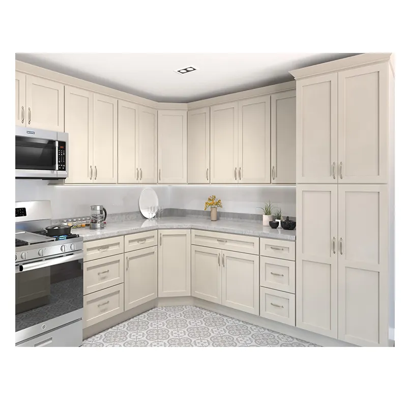 European Style Luxury Solid Wood Modular Kitchen Furniture Modern Design Kitchen Cabinet White Wood Kitchen Cabinet