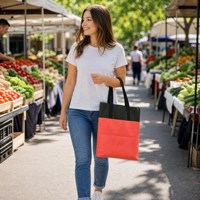 Sac fourre-tout robuste rouge et noir, design bicolore, réutilisable, avec poignées robustes, logo personnalisé, vente en gros
