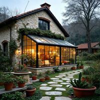 Véranda en aluminium Aomeja résistante aux ouragans, capacité de charge de la neige 200 kg/m², double vitrage Low-E, inclinée, sur mesure, pour villa, patio, toutes saisons