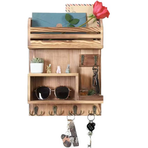 Wooden <b>Wall</b> Mounted Storage Rack Mail Organizer Key Holder Rectangle 2 Layer Multipurpose Office <b>Desk</b> Organization - Product Image 5