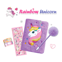 Ensemble de papeterie avec ruban adhésif licorne, journal secret en peluche avec serrure pour enfants, utilisé pour l'écriture et le dessin, cadeaux de papeterie