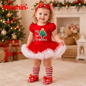 Conjunto de Vestido Tutú de Manga Corta para Bebé, Mi <span class=keywords><strong>Primer</strong></span> Vestido, Traje Navideño para Niñas, Venta al Por Mayor - Product Image 2