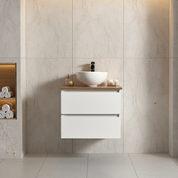 Meuble-lavabo moderne en bois massif avec vasque en céramique, design rectangulaire, résistant à l'eau, style farmhouse, à fixation murale, pour usage hôtelier