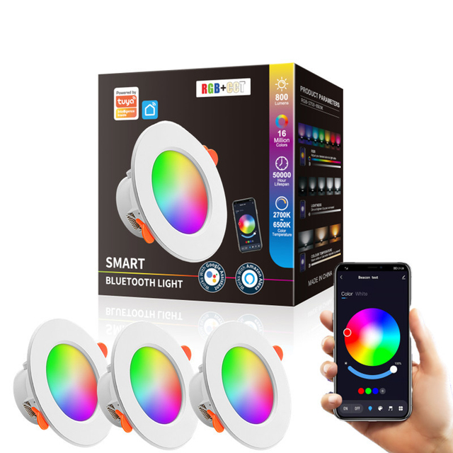 WiFi RGBCW Smart LED Recess Downlight Tuya App Control Color Changing Zigbee Compatible Ceiling Light Bulb for Home Lighting