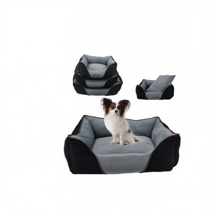 Set di 3 Pezzi per Cuccia per Cani in Velluto a Coste Nero e Velluto Polare - Product Image 2