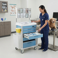 Chariot médical multifonctionnel pour clinique vétérinaire, chariot d'urgence avec tiroirs, bacs de rangement et bac à déchets