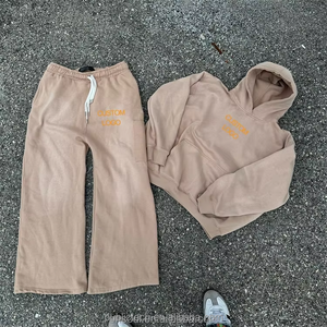 Acid Wash Men Sweatsuit Cotton Custom Screen Print Hoodie Set Flare Pants Monkey Wash Vintage Chándal en blanco para hombres - Product Image 4