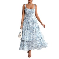 2025 printemps été femmes décontracté robe en mousseline de soie Style européen américain avec petit parfum Floral Design contrasté