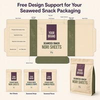 Sachet à fond plat imprimé sur mesure avec fermeture éclair pour feuilles de nori, algues séchées et emballage de détail à marque privée