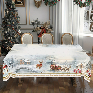 Nappe de Noël personnalisée imprimée, lavable, en polyester, pour table à manger, décoration de la maison pour les fêtes - Product Image 6