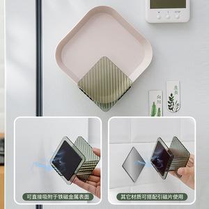 Kitchen Magnetic Wall Mount Storage Box Rectangle White With Green Hint Hanging Fridge Organizer Single Layer - Product Image 5