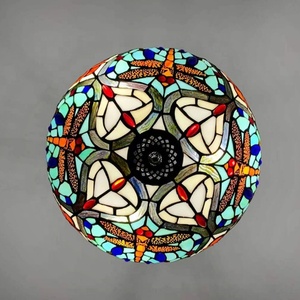 Lustre suspendu de style Tiffany LongHuiJing, en verre teinté, avec décoration de perles, finition en laiton LED - Product Image 5